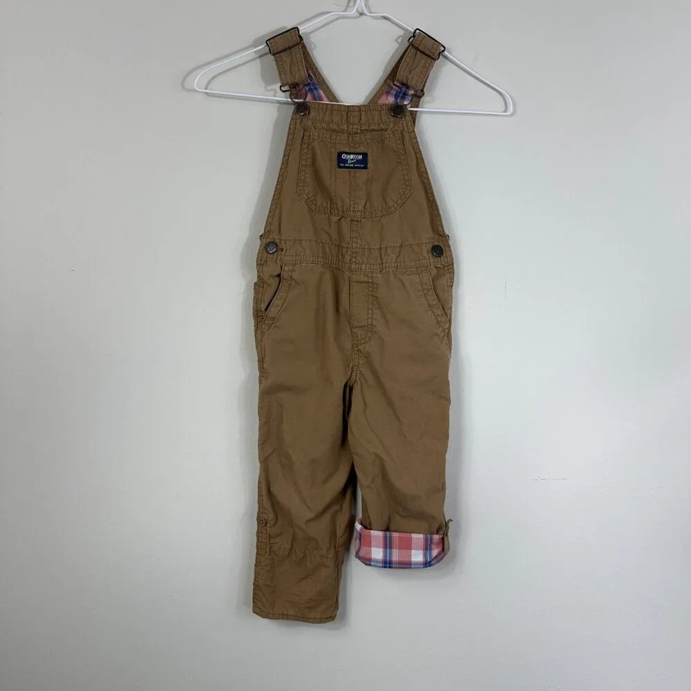 Oshkosh B'gosh Cotton Bib Overalls Vestbak Girl's 4T Khaki / Pink Girls 4T Capri